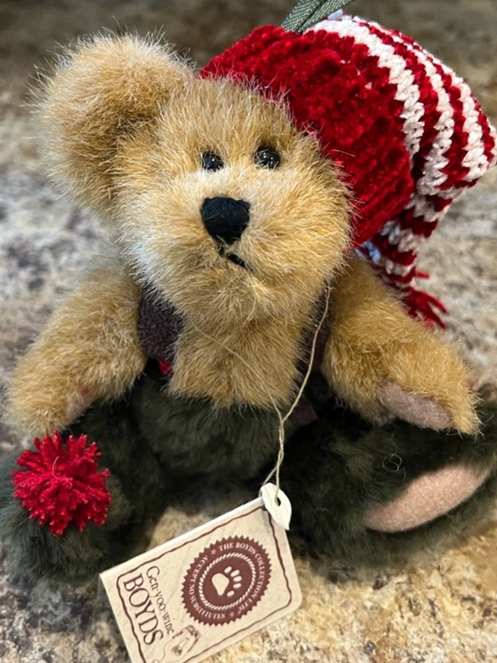 Vintage Boyds Bear Holiday Plush Bear Eldon Elfburg with Red & White Knit Hat
